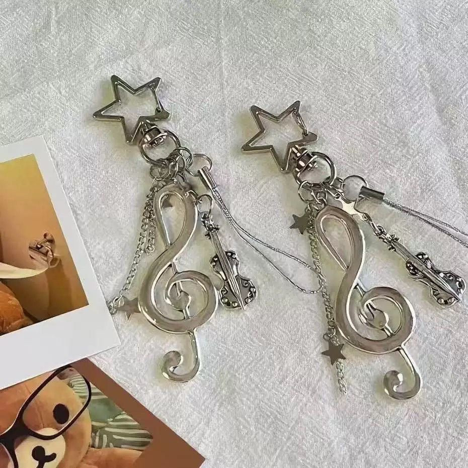 Wholesale Retro Alloy Star Musical Note Keychain,  Silver Oversized Buckle,  Car Key Accessory