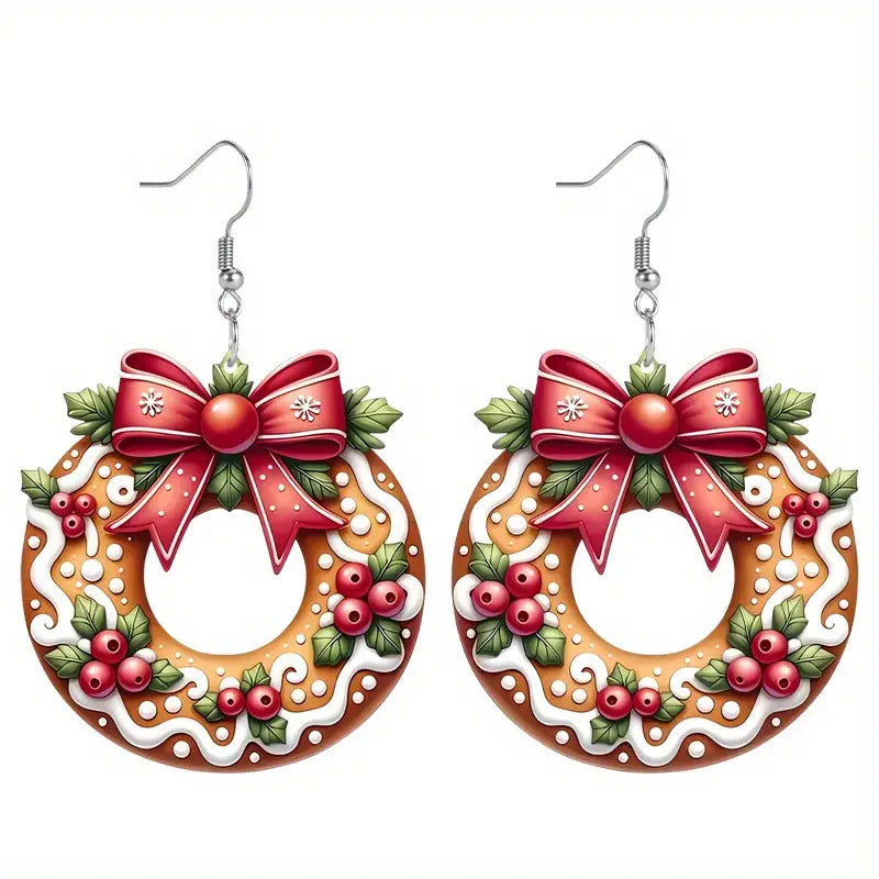 Wholesale  Christmas Cookie Wreath Acrylic Earrings