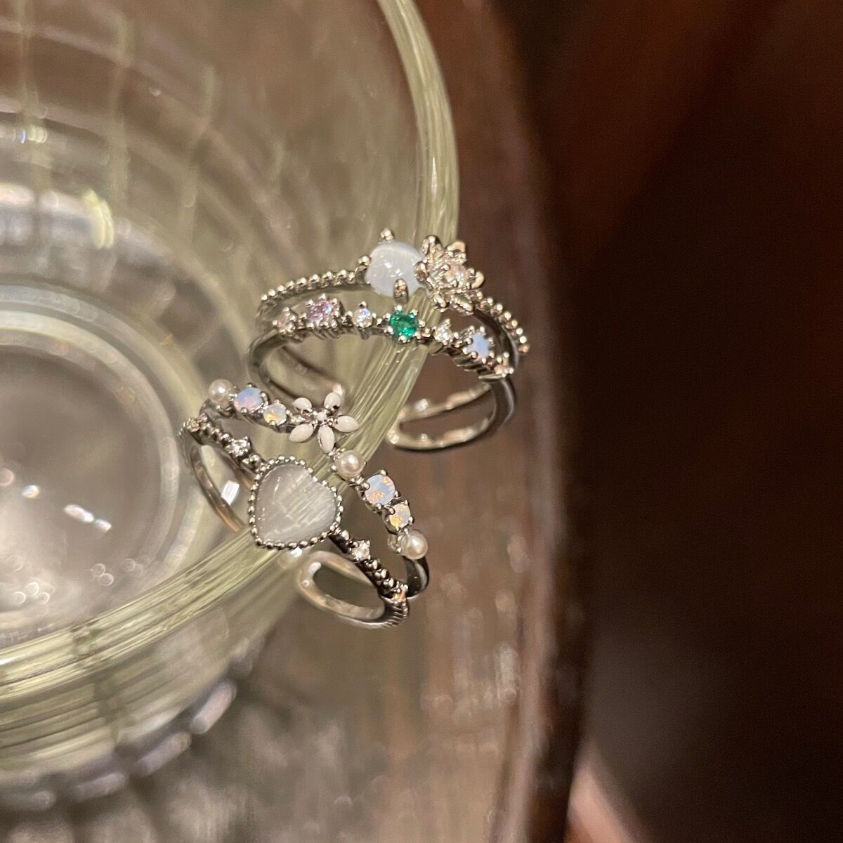 Wholesale Love Moonlight Aquamarine Zircon Open Adjustable Opening Ring