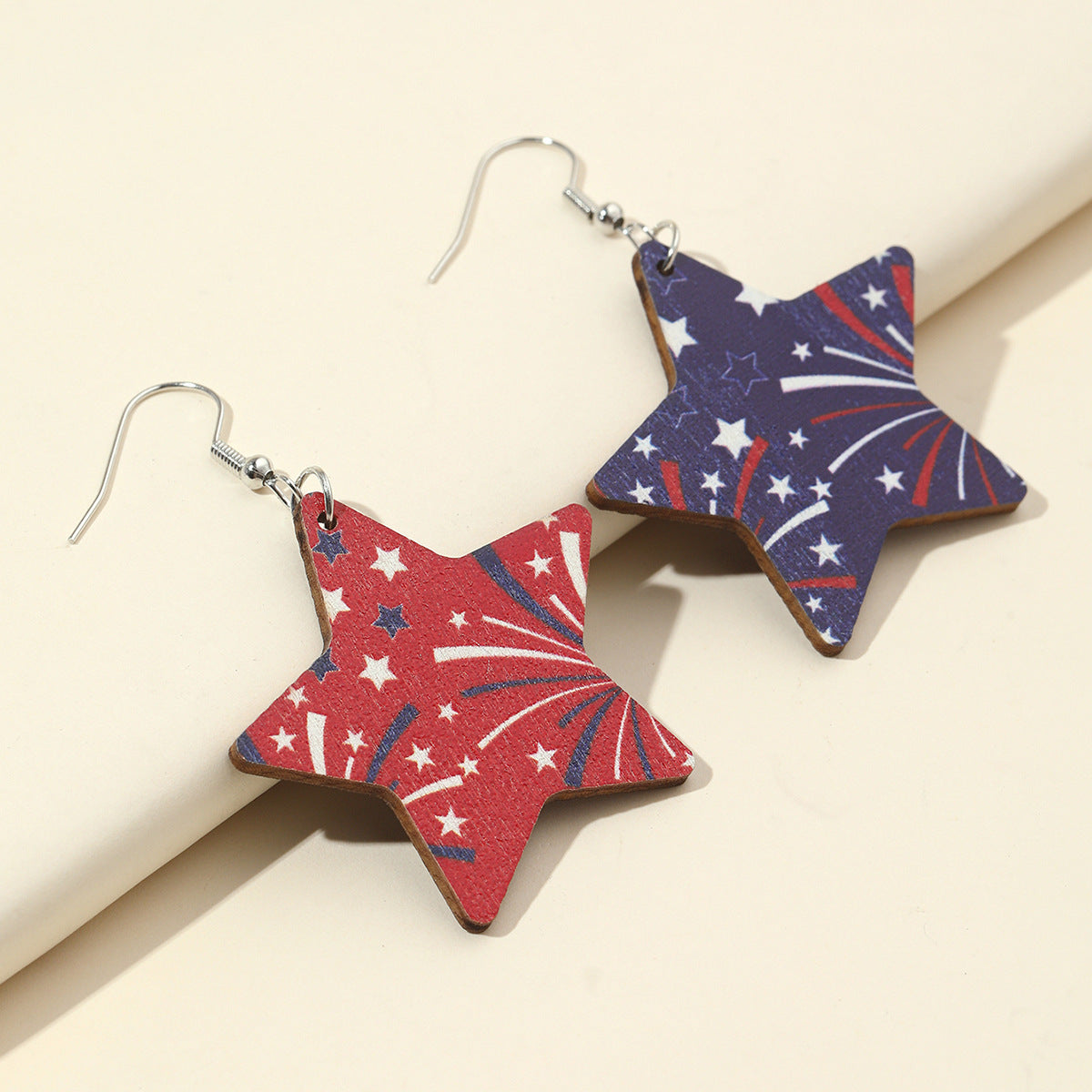 Wholesale  Independence Day US Flag Printing Stars Wooden Personalized Earrings