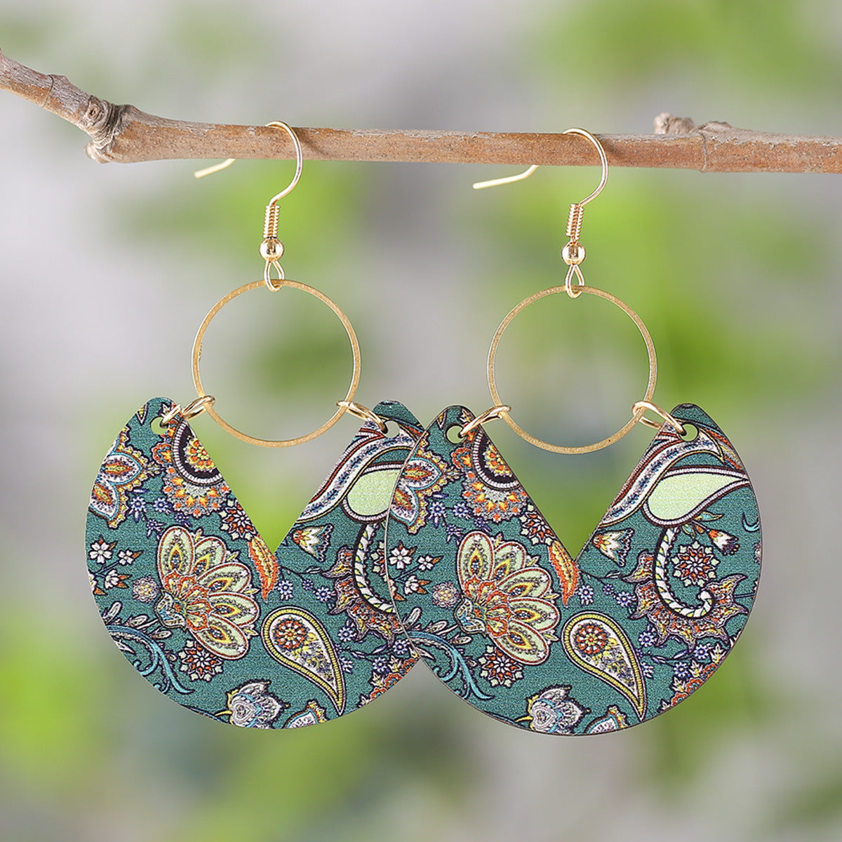 Wholesale Bohemian Double-sided Wooden Geometric Stripe Splicing Earrings ACC-ES-ChuLian008