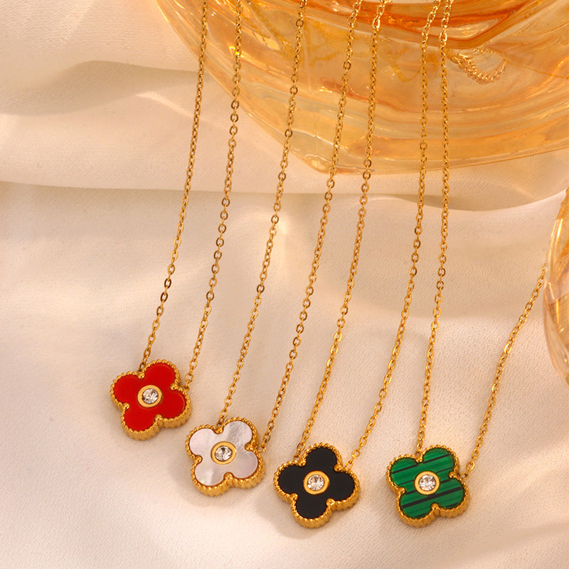 Wholesale Trendy Titanium Steel Four Leaf Clover Pendant Necklace For Women Black Snake Bone Chain Boutique Resale Jewelry Accessory