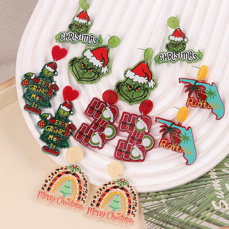 Wholesale Christmas Tree English Clown Acrylic Earrings