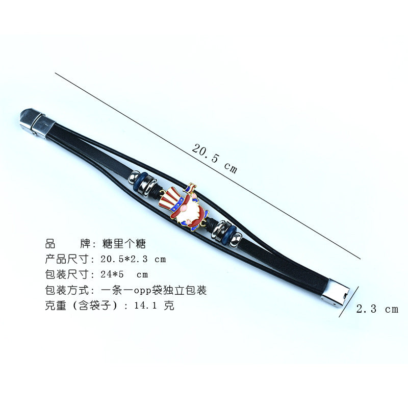 Wholesale Alloy American Independence Day Genuine Leather Bracelet
