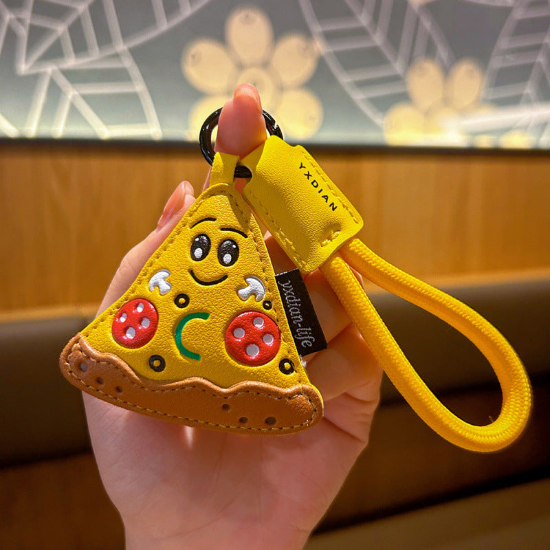 Wholesale Leather Cartoon Food Keychain Pizza Hamburger Pendant For Boys Girls Backpack Car Key Gift