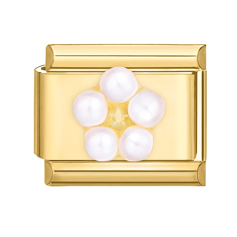 Wholesale Italian Beaded Bracelet 9mm DIY Splicing Removable Gold Bottom Diamond Pendant Series Stainless Steel Combinable Bracelet