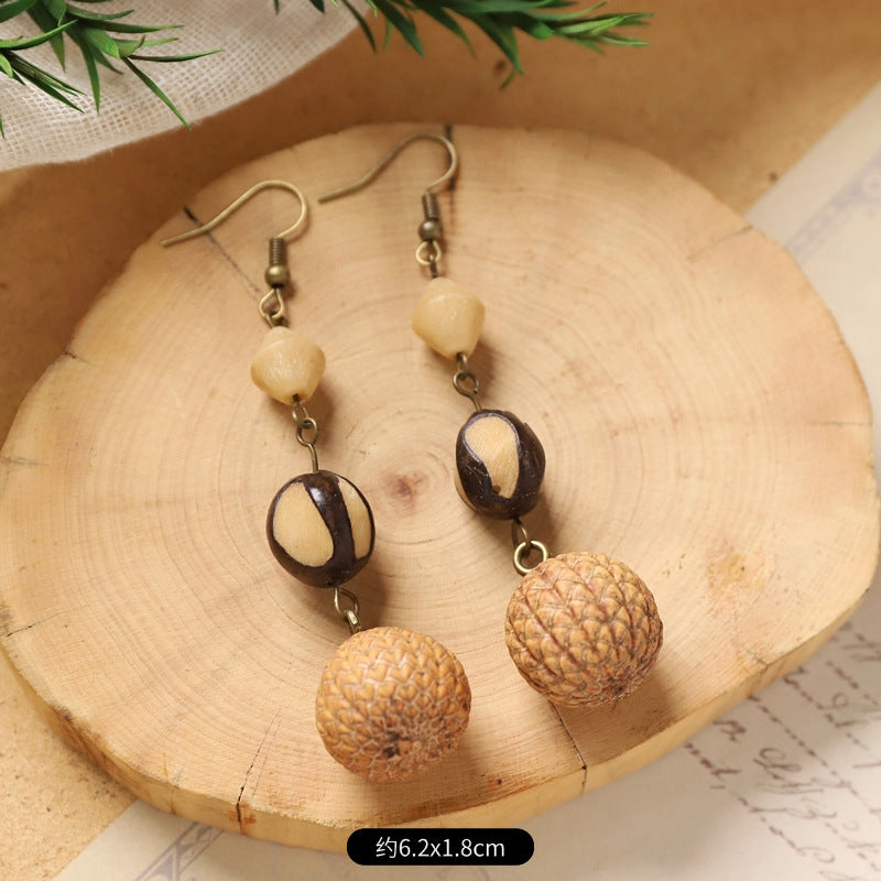 Wholesale Vintage Hand-made Plant Fruit Wood Earrings