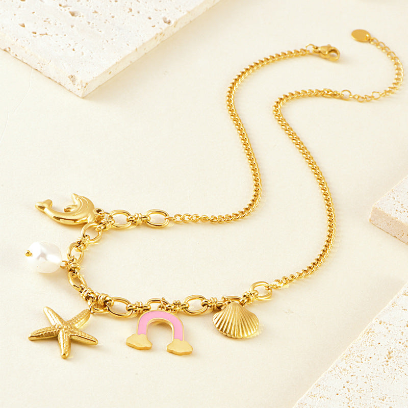 Wholesale Ocean Style Series Dolphin Starfish Large Pearl Necklace Pendant Titanium Steel Necklace ACC-NE-JinLang004