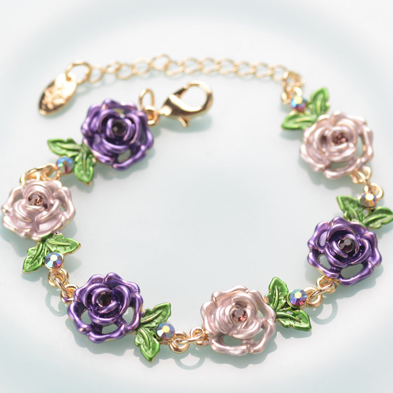 Wholesale Electroplated Alloy Cloisonne Flower Bracelet Retro Ethnic Women S Fashion Accessory