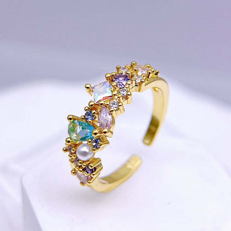 Wholesale Colored Zircon Sea Blue Zircon Moonstone Open Rings ACC-RS-YXY024