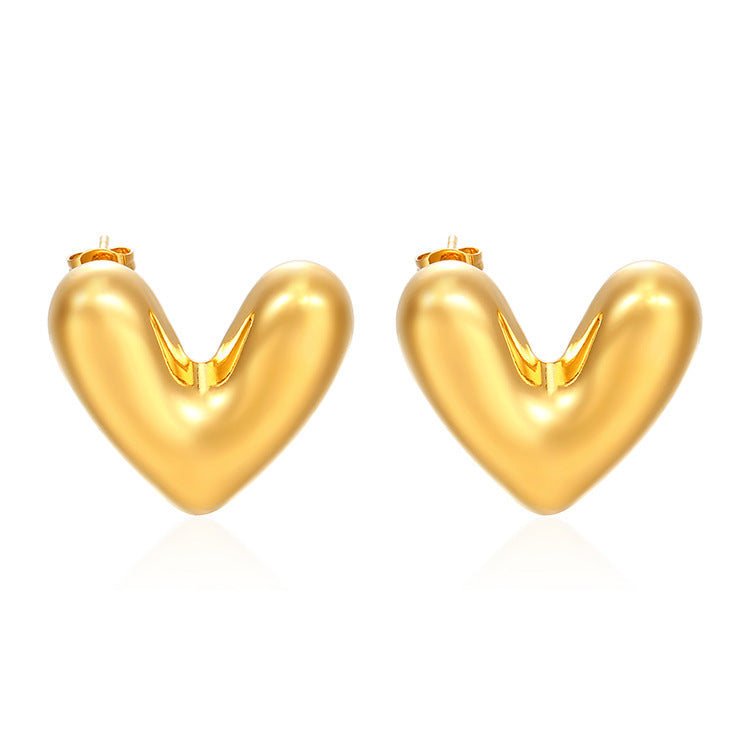 Wholesale Heart-Shaped Hollow Stainless Steel Electroplated Earrings Trendy Jewelry Accessory