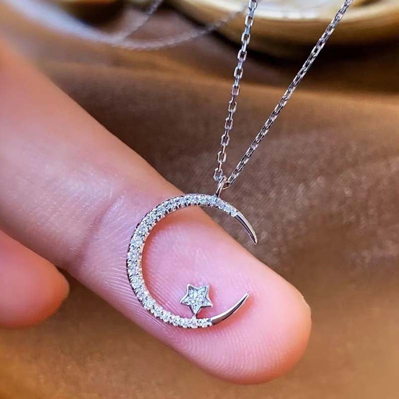 Wholesale Gold Plated Star Moon Pendant Necklace Zircon Chic Collarbone Chain Jewelry Accessory Boutique Resale