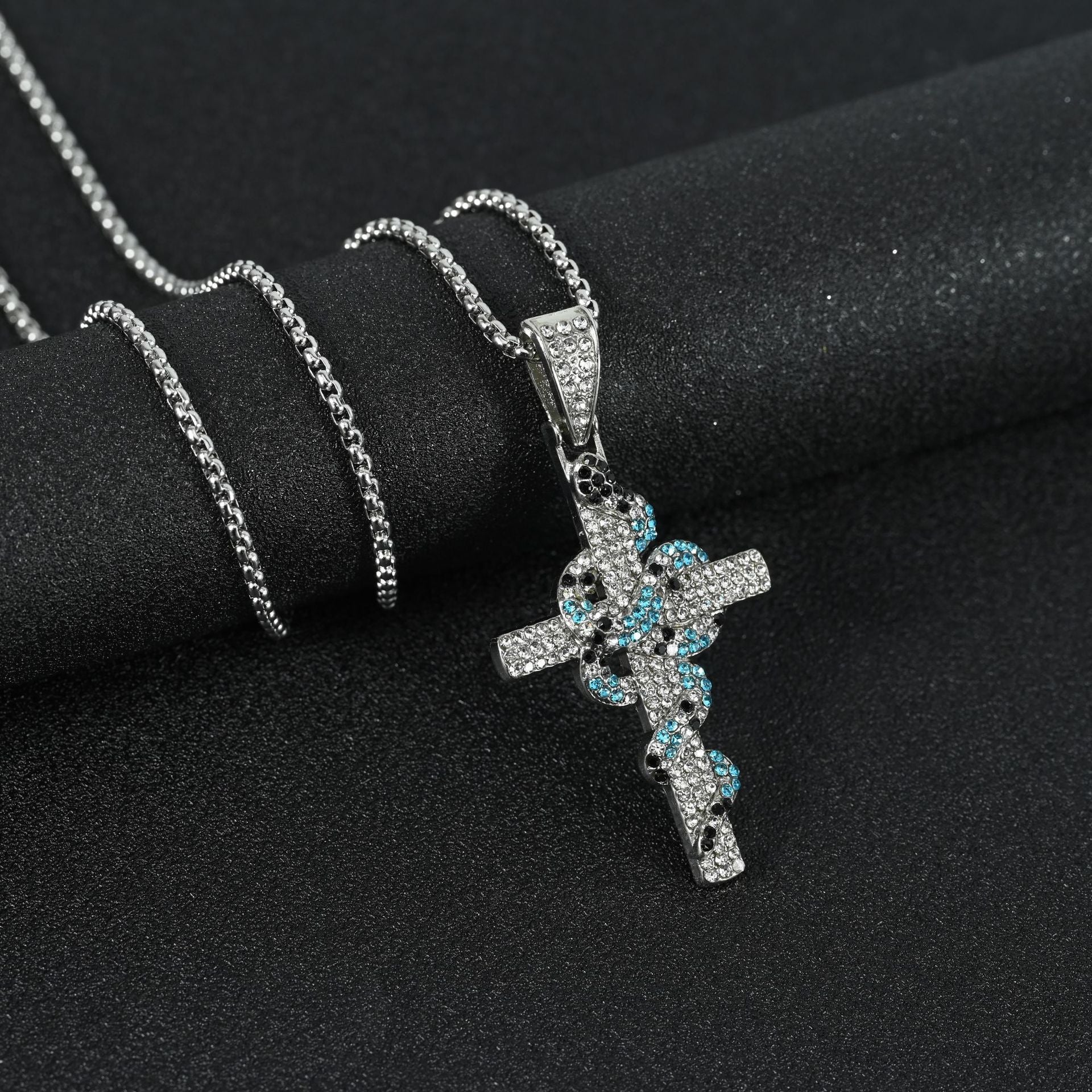 Wholesale Retro Hip Hop Cross Snake Pendant Necklace Zinc Alloy Zircon Men S Jewelry Accessory