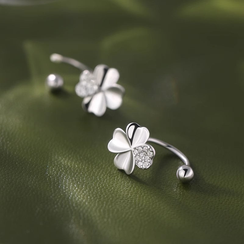 Wholesale 925 Sterling Silver Four-leaf Clover Ear Hook Earrings