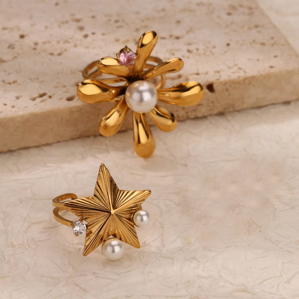 Wholesale Stainless Steel Pearl Starfish Shell Ring