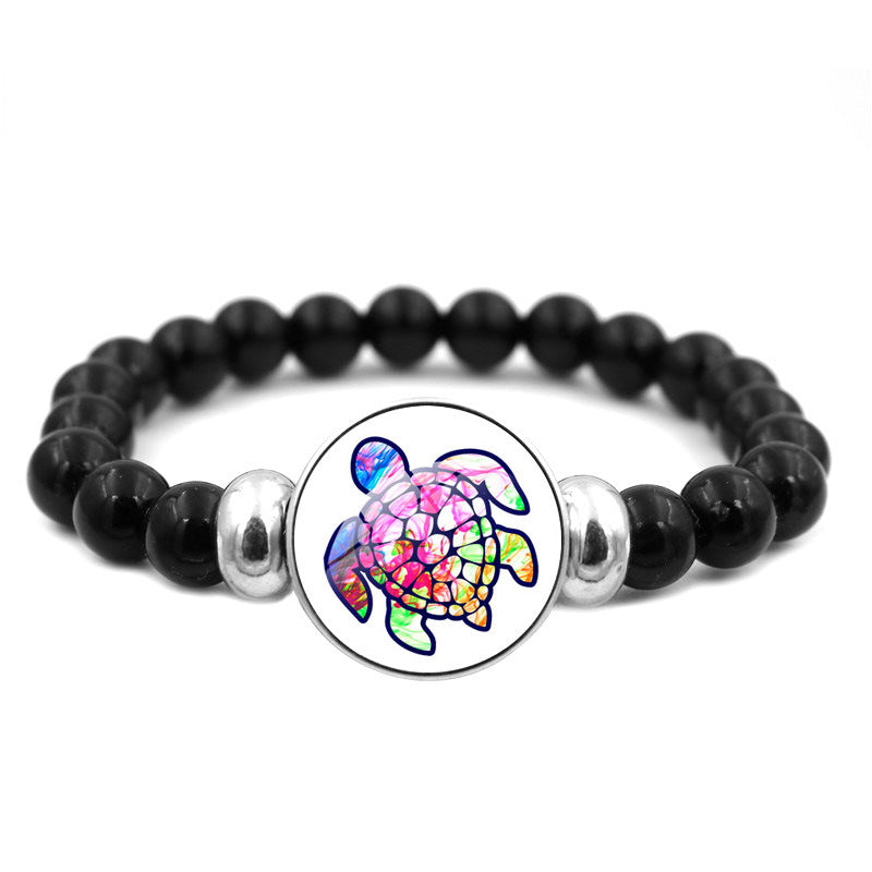 Wholesale Rendering Color Turtle Bracelet Black Elastic Beaded Resin Bracelet ACC-BT-JiaYun001