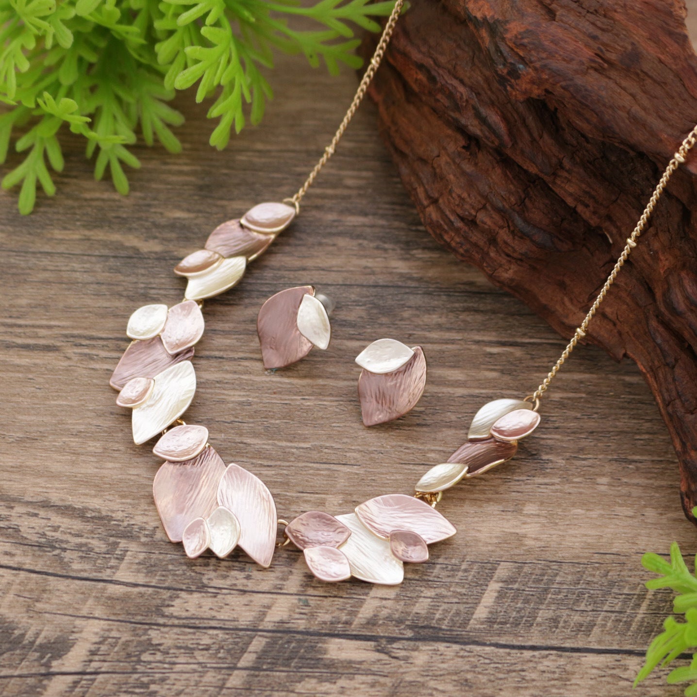 Wholesale Color Painting Oil Geometric Leaf Earrings Necklace suit