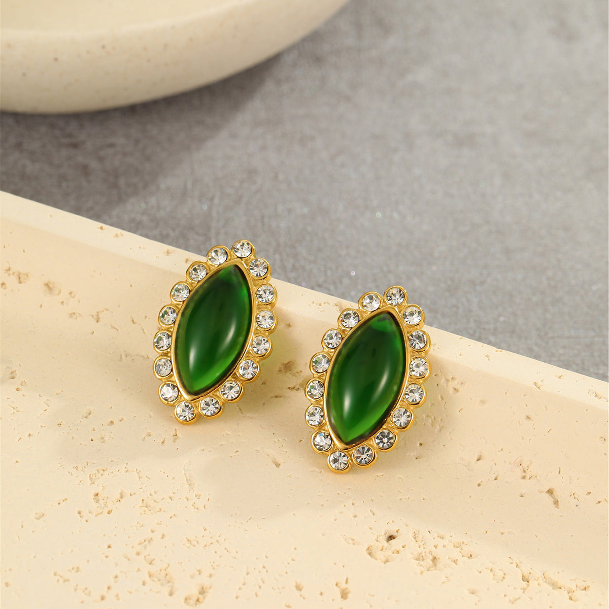 Wholesale Stainless Steel Earrings  Exaggerated  Marquise-Shaped Diamond-Encrusted Earrings