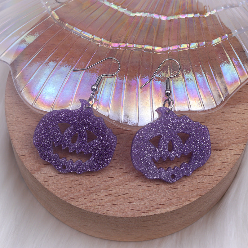 Wholesale Halloween Earrings Long Stitching Bat Pumpkin Spider Acrylic Earrings