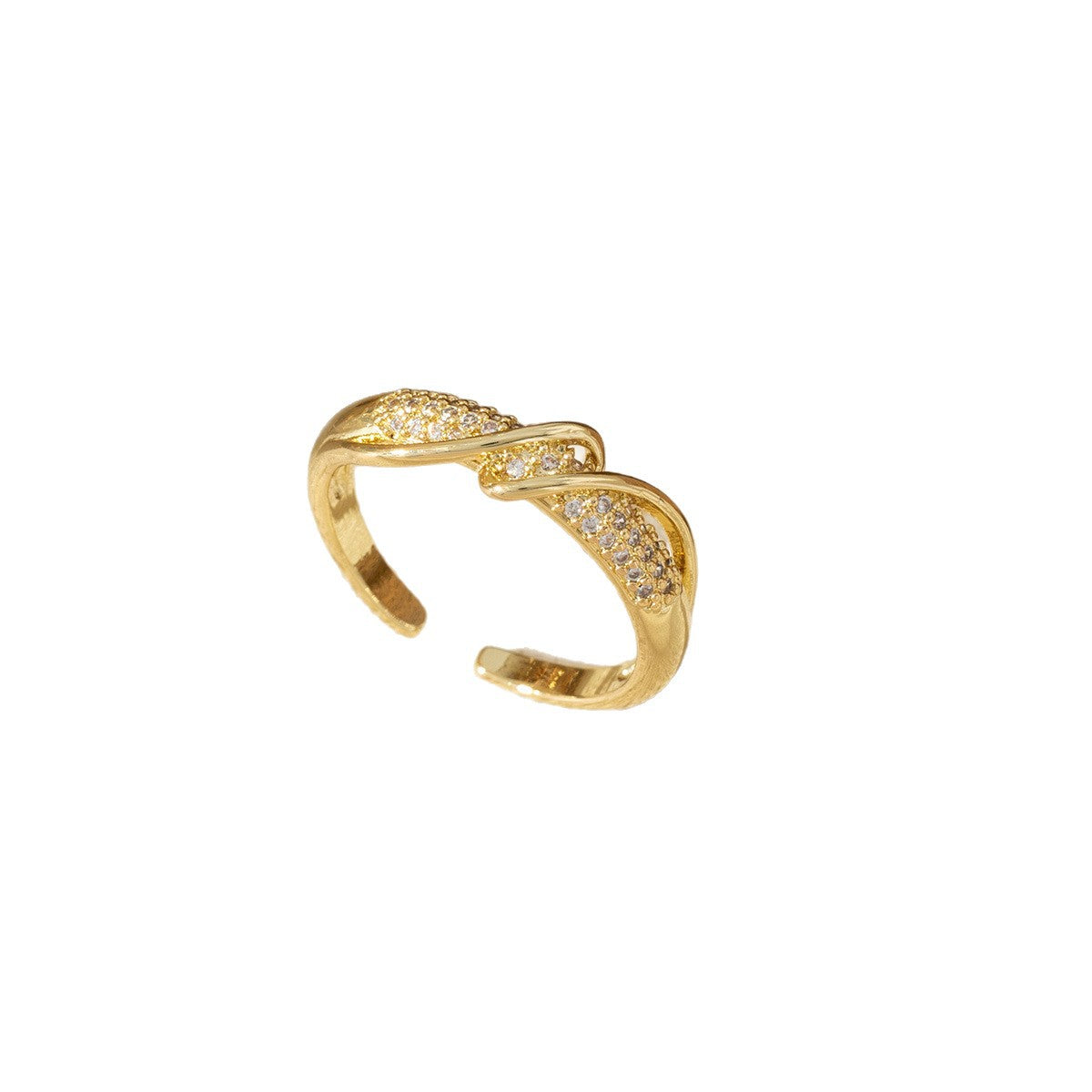 Wholesale Copper Zircon Gold-Plated Vintage Ring with Diamond Inlay,  Adjustable Open Knuckle Ring for Everyday Jewelry Accessory
