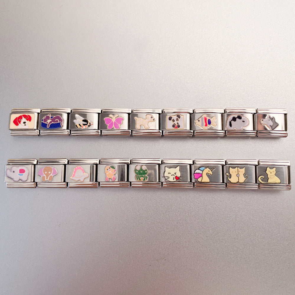 Wholesale New Printed Italian Module Bracelet Cartoon Pattern Motorcycle Bracelet DIY Stainless Steel Street Dance Hand Jewelry