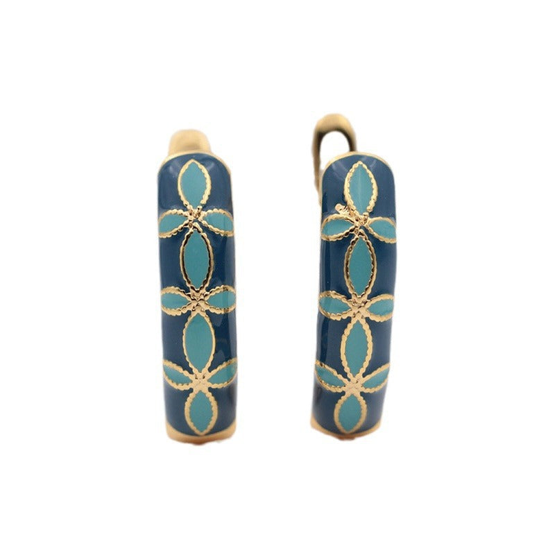 Wholesale Vintage Palace Oil Drop Blue Petal Earrings