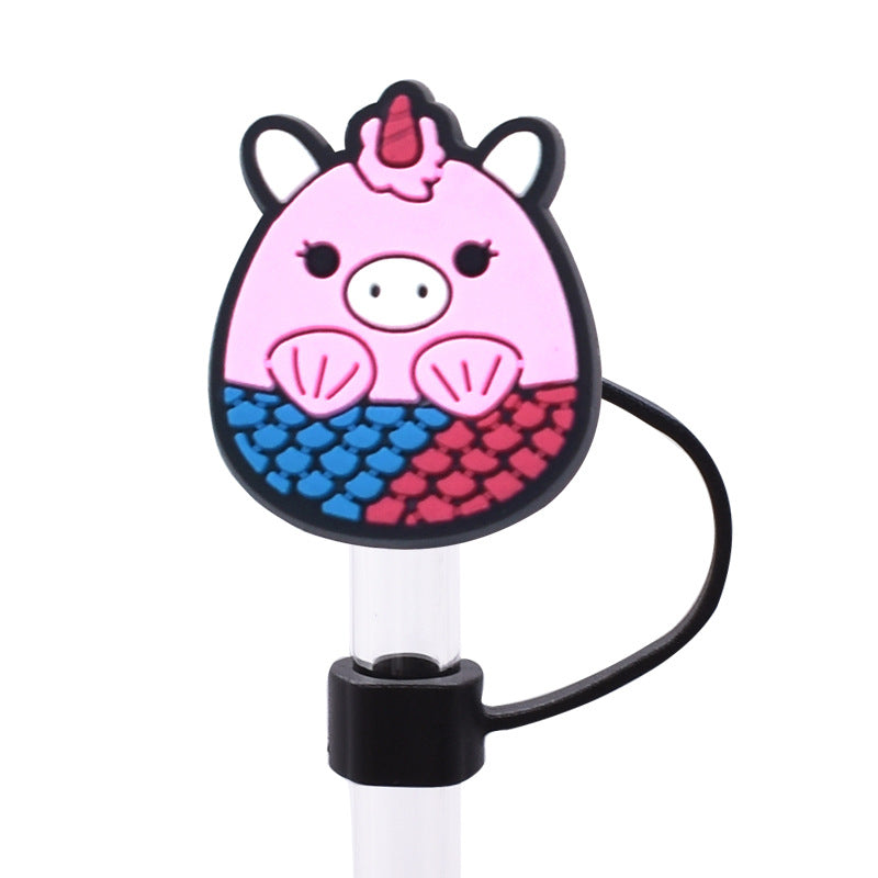 Wholesale Random 100pcs Cartoon Cute Pig Straw Cover 10MM Straw Tube Cap