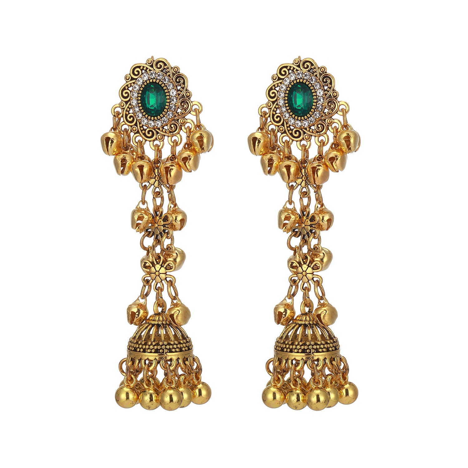 Wholesale Alloy Rhinestone Ethnic Vintage Tassel Bell Pendant Earrings For Women Fashion Jewelry Accessory Gift