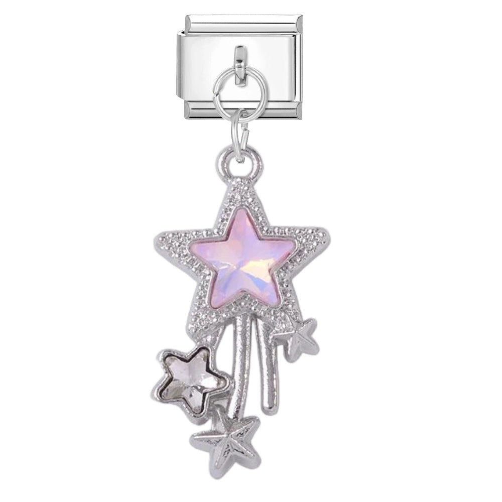 Wholesale Boutique Star Charm Pendant DIY Bracelet Jewelry Accessory Titanium Steel Enamel In Gold Silver Mocha
