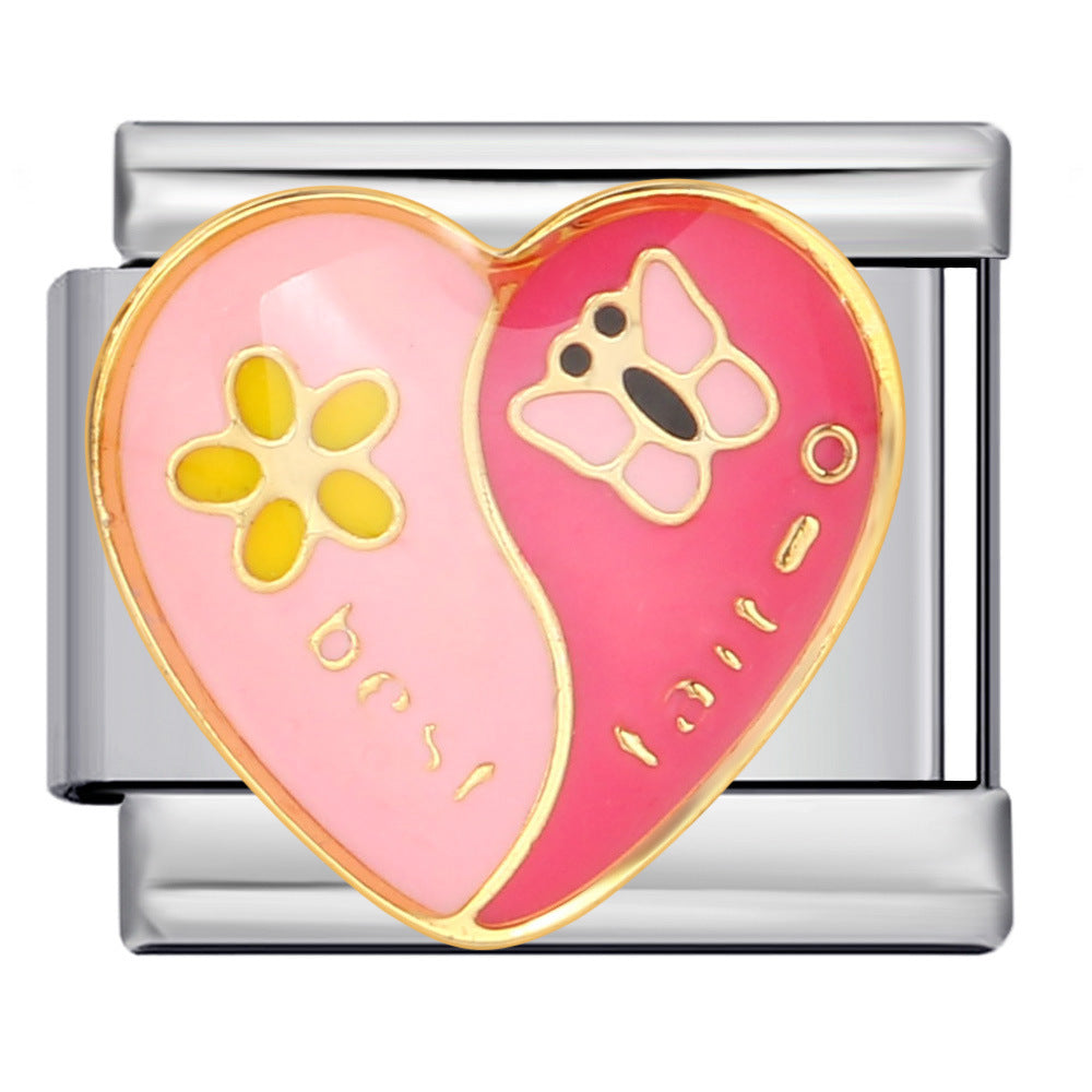 Wholesale Italian Charm Bracelet 9mm DIY Splicing Removable Colored Heart Stainless Steel Composable Bracelet