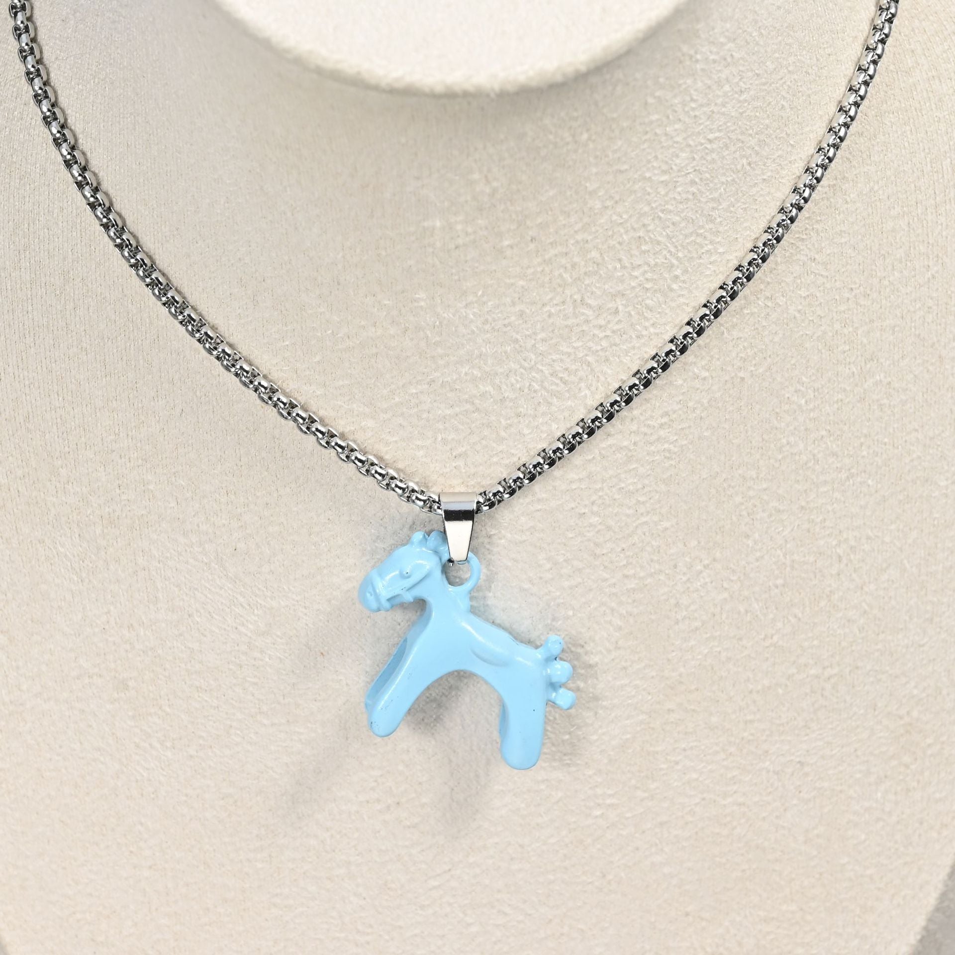 Wholesale Chinese Style Horse Zodiac Colorful Pendant Necklace Stainless Steel Clavicle Chain For Street Fashion Layering Jewelry