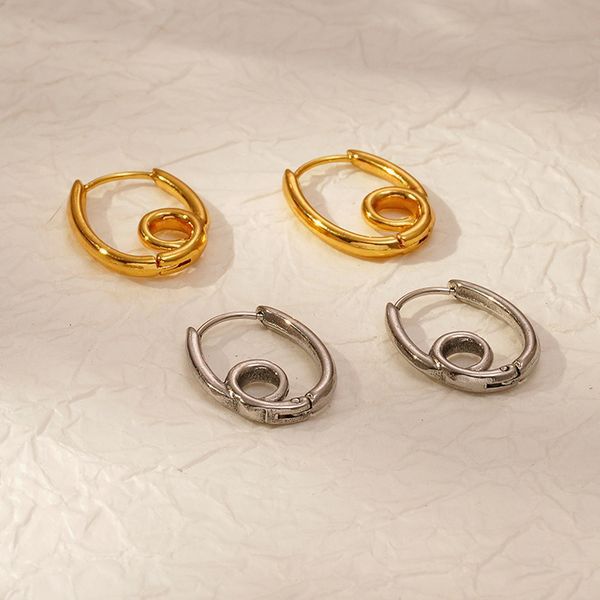 Wholesale  geometric oval stainless steel ear buckle  plated 18K gold knotted  earrings