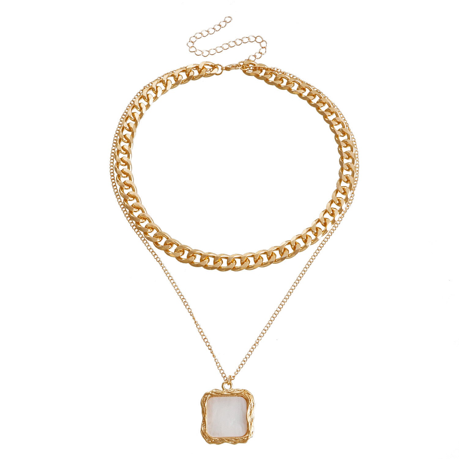 Wholesale Double Layer Geometric Round White Mother-of-pearl Pendant Necklace Choker Necklace ACC-NE-Miaosi007