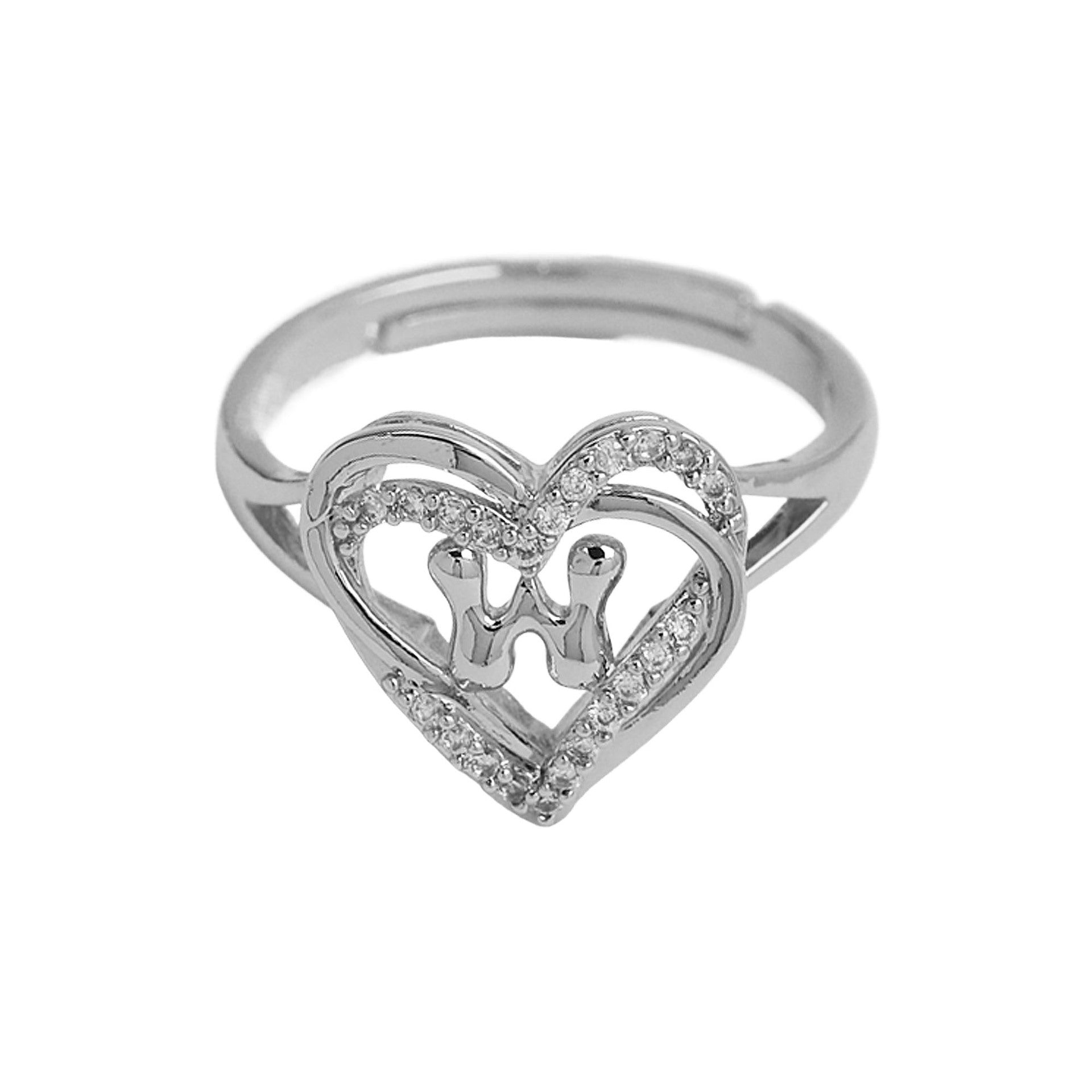 Wholesale silver love heart-shaped 26 English letters open heart women's ring