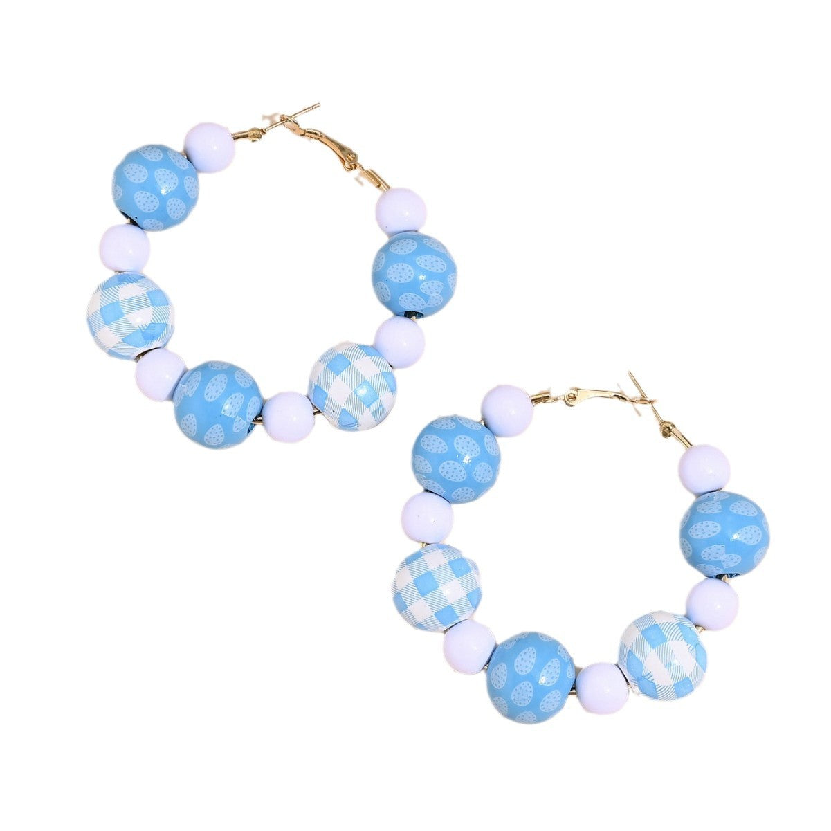 Wholesale Easter Cute Bunny Egg Lattice Wooden Bead Earrings