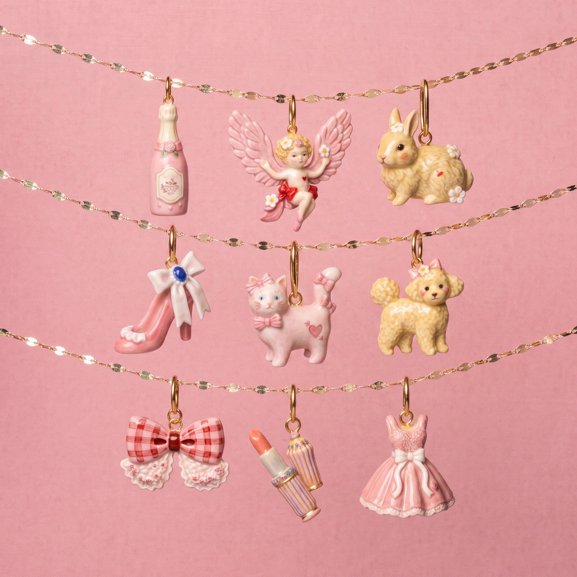 Wholesale Pink Copper Angel Rabbit Dog Bow Pendant Charms DIY Necklace Jewelry Accessory Gift
