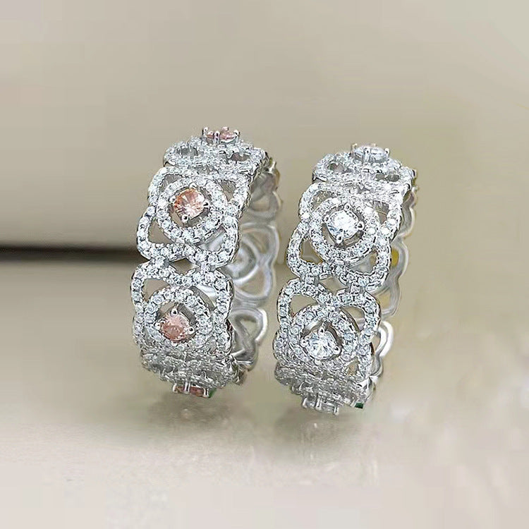 Wholesale S925 Silver Champagne Color Full Diamond Row Diamond Rings ACC-RS-LLT005