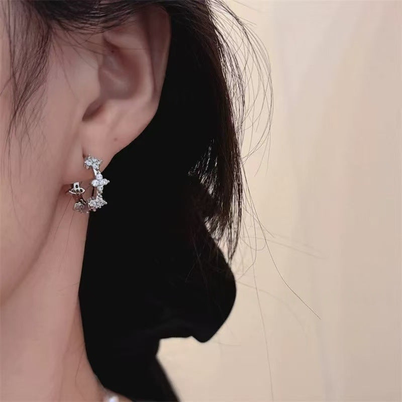 Wholesale Sparkling Four Leaf Clover Earrings Fashion Jewelry Accessory Gift for Women