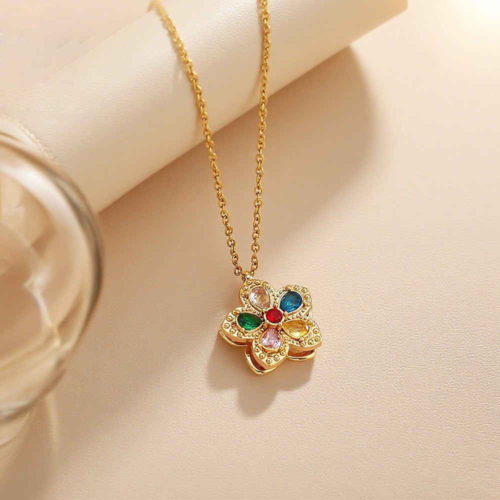 Wholesale Women S Four Leaf Clover Rhinestone Rotating Necklace Gold Plated Titanium Steel Magnetic Collarbone Chain Fashion Jewelry Gift