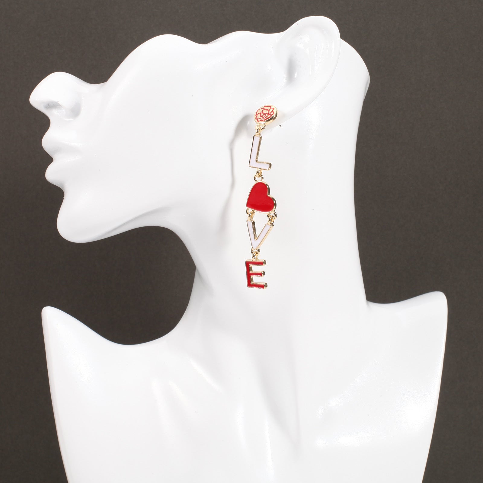 Wholesale Valentine' s Day Red Love Rhinestone  Earrings