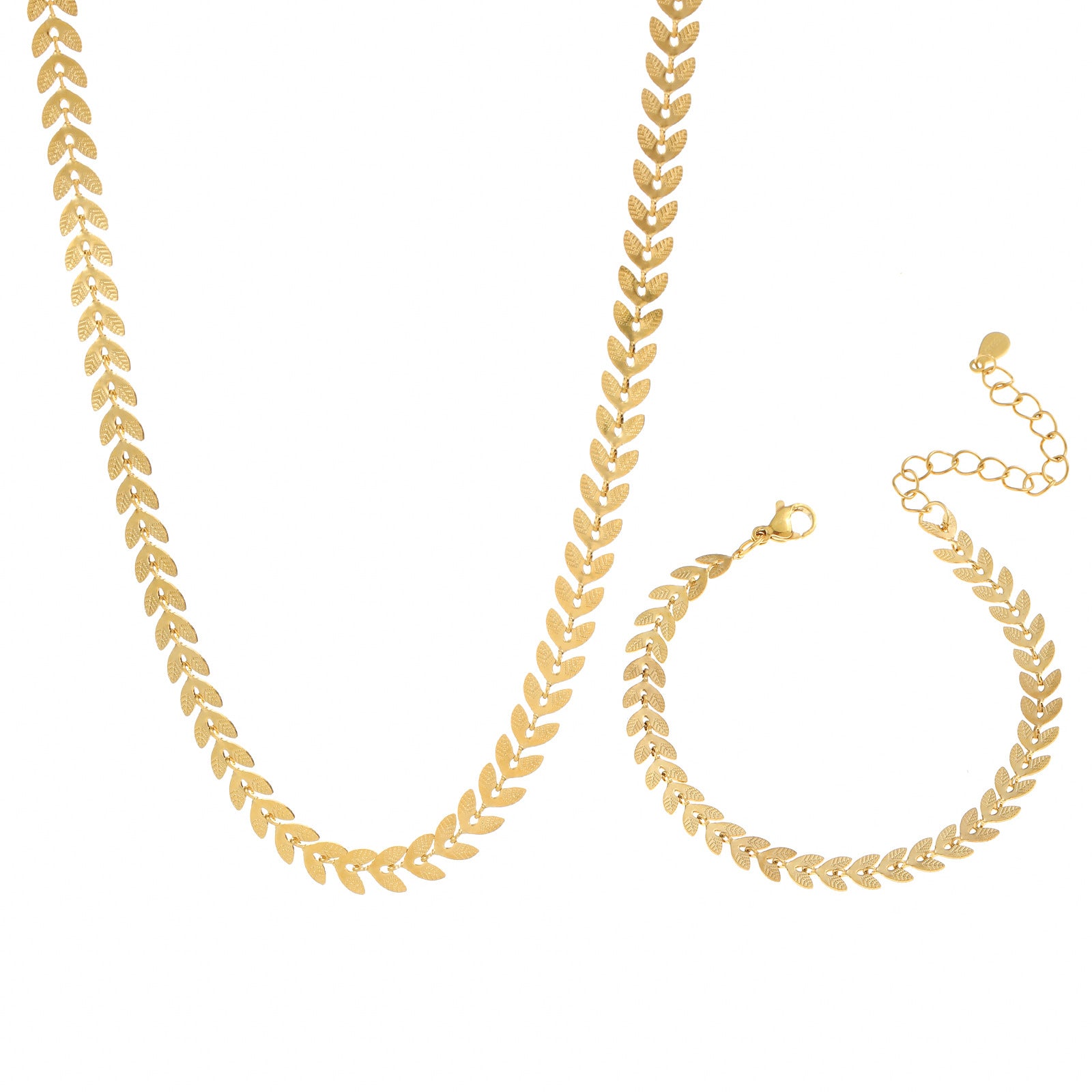 Wholesale stainless steel 18k gold rice ear simple necklace bracelet suit