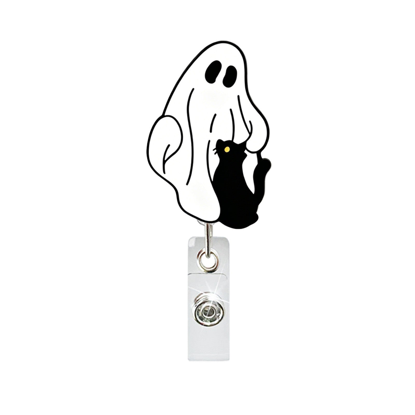 Wholesale Acrylic Retractable Badge Holder:  Ghost Black Cat Design,  Decorative Gift for Medical Staff