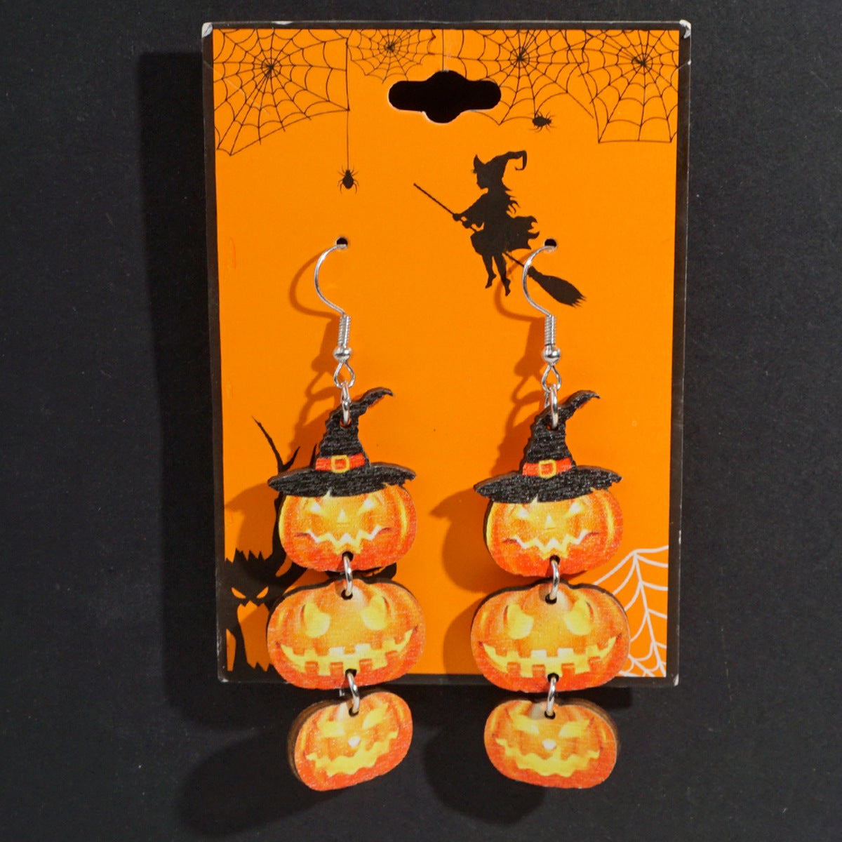 Wholesale Halloween Theme Wooden Earrings  Cartoon Ghost Pumpkin Skull Long Pendant Party  Earrings