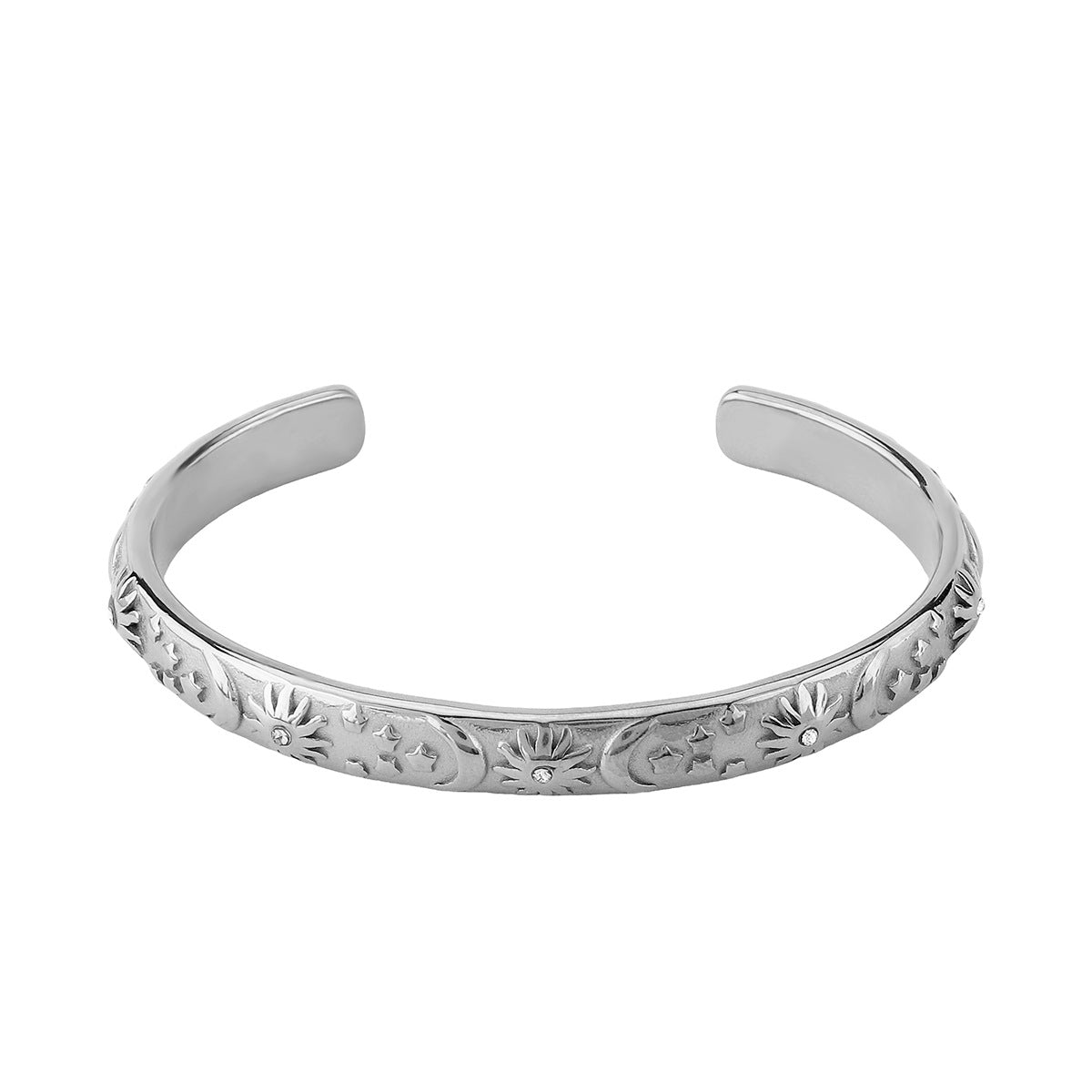 Wholesale embossed star and moon pattern inlaid zircon bracelet stainless steel elegant versatile bracelet