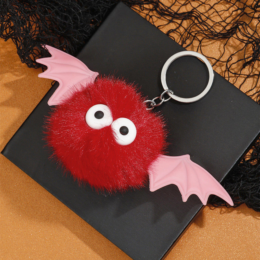 Wholesale Cartoon Bat Fur Ball Keychain,  Purple Silicone Bag Charm,  Cute Monster Elf Key Ring for Gift and Resale