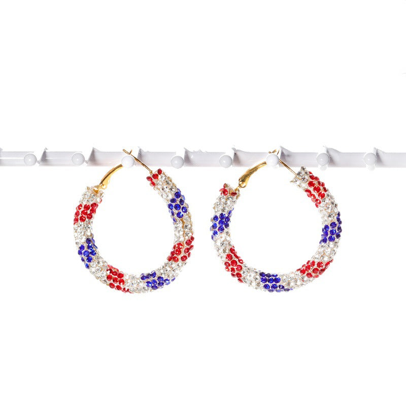 Wholesale Independence Day Earrings Red and Blue Aluminum Handmade Braided Earrings