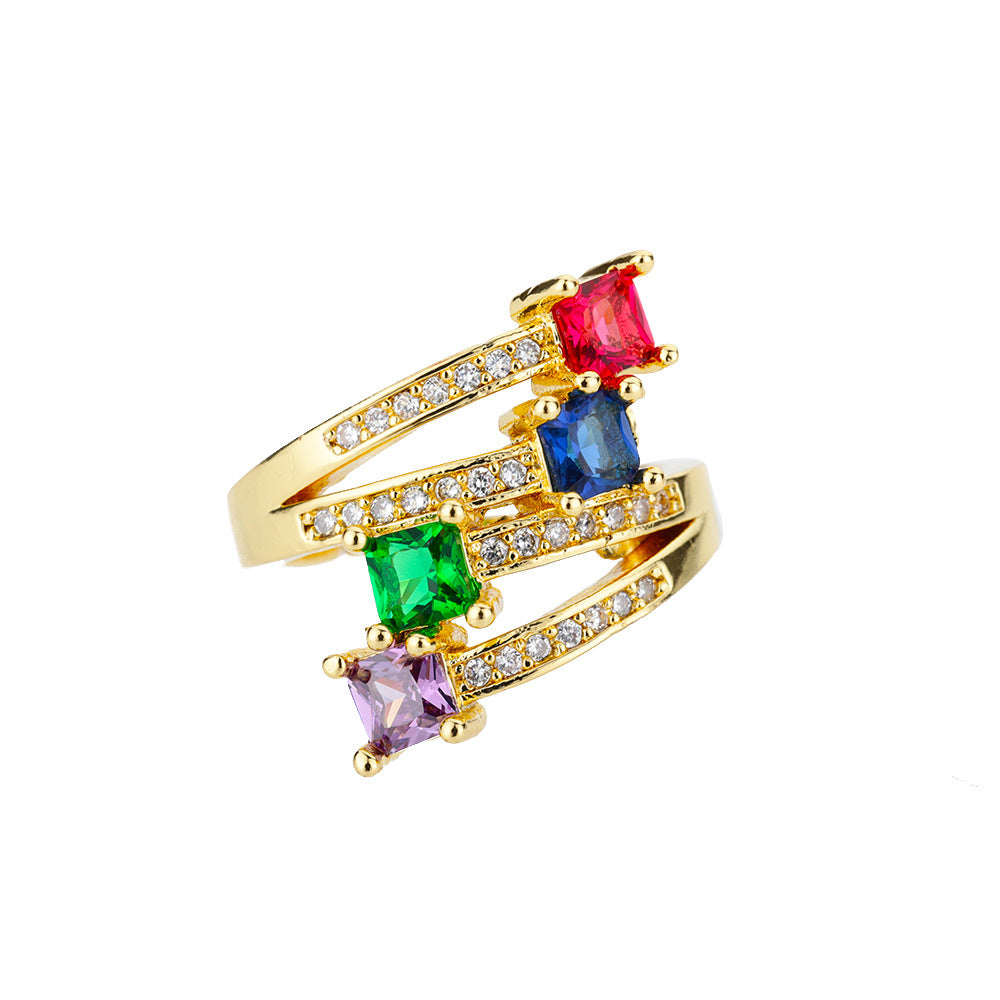 Wholesale Gold Plated Heart Shape Open Ring with Multicolor Zircon - Boutique Resale Jewelry Accessory