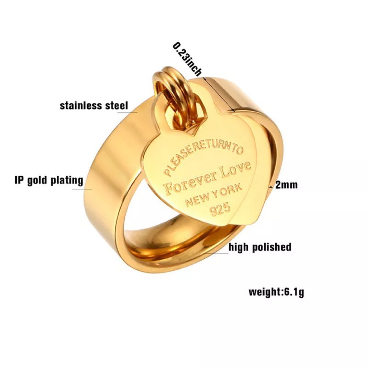 Wholesale forever heart letter gold plated stainless steel ring
