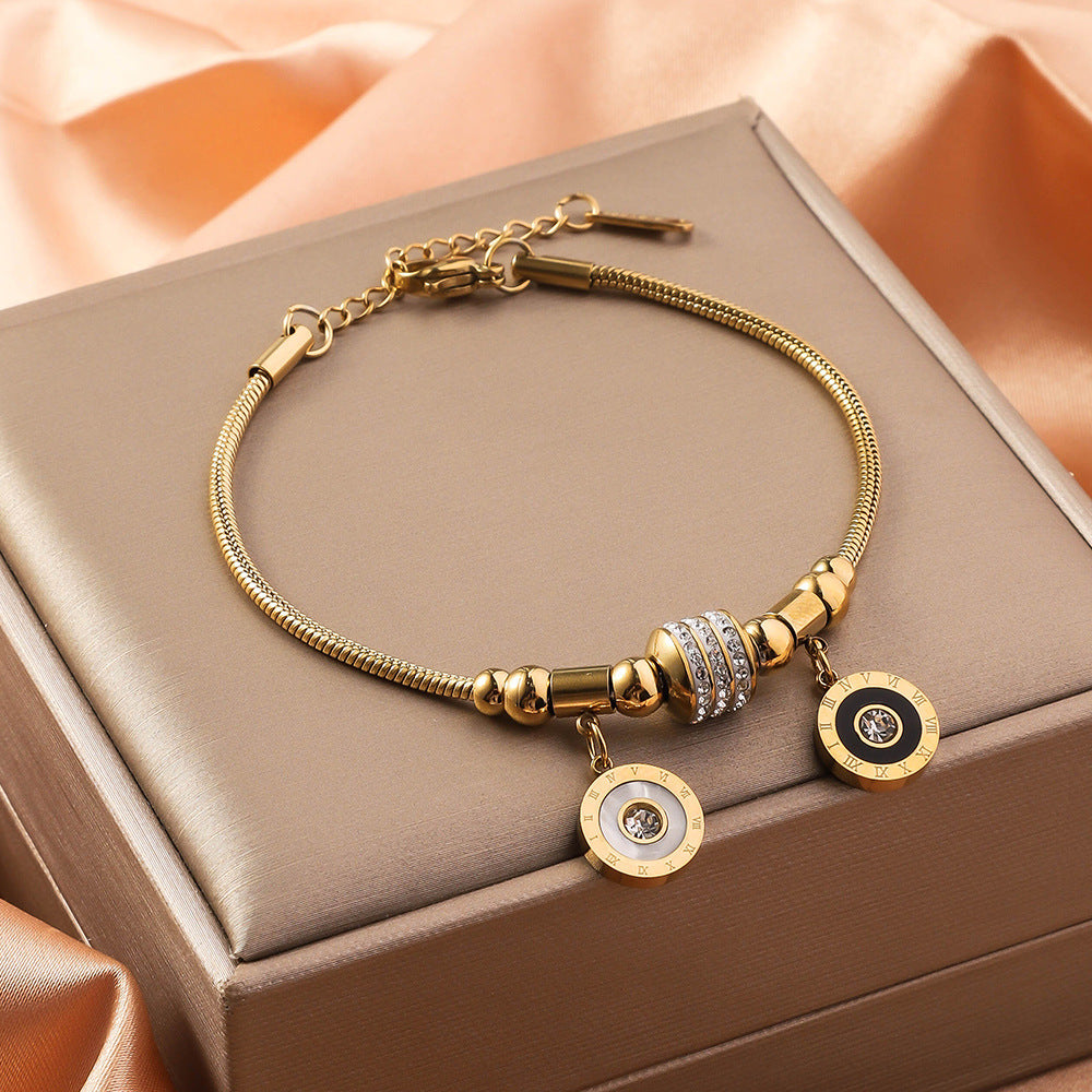 Wholesale Stainless Steel Double Layer 18K Gold Five Leaf Clover Bracelet ACC-BT-RuiX007