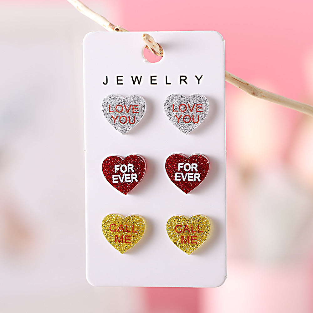 Wholesale Valentine's Day Love Lovely Hug Me Forever Sequin Earrings Set
